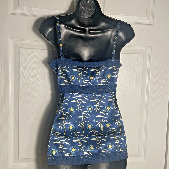 Vintage‎ Y2K Fossil Cami Women Small Blue Flower Lace Trimmed Babydoll Satin Top - Picture 3 of 8